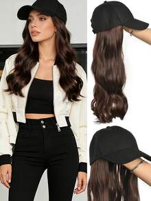 Long Wavy Curly Synthetic Wig Baseball Cap Hair Extensions Hat Wigs Black Brown Adjustable Hairpiece For Women By - Multicolor - View 14
