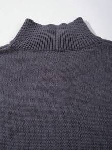 Men's New Casual Loose Solid Color Ribbed English Letter Korean Style Commuting Versatile Zip-Up Half-Turtleneck Long Sleeve Knit Cardigan Sweater, Autumn/Winter - Grey - View 5