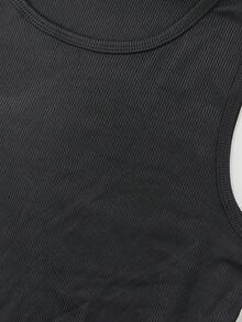 Sleeveless Ice Silk Ribbed Tank Top, Versatile Layering Piece, Four Season Wear, Plain Solid Color - Black - View 6