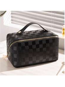 1pc Large Capacity Portable INS New Checkerboard Makeup Bag, Pencil Case, Stationery Box, Convenient Travel Tote - Single Piece - View 11