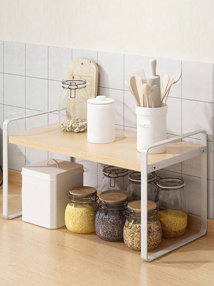1pc Desktop Storage Rack, Single-Tier Small Bookshelf, Office Display Shelf, Desktop Storage Box, Bedroom/Dorm Accessory - White - View 1