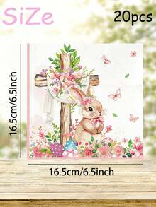 20pcs Easter Bunny Printed Party Napkins - 2-Ply 24.89x24.89 Cm Green Plaid With Butterfly & Rabbit Design, Handmade Bone Bart Paper Placemats For Easter Spring Table Decorations - Multicolor - View 6