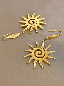 1Pair Unique Sun Shine Earrings For Women Stainless Steel Earrings Dainty Pendant Earrings For Daily Party Jewelry Gifts - 金色 - 查看 7