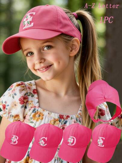 1pc A-Z Letter Back Open Ponytail Baseball Cap, Girls Fashion Sports Peaked Hat, Outdoor Sun Protection Hat