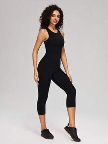 Bộ áo liền quần nữ, bộ đồ liền thân, áo liền quần thể thao nữ, trang phục tập gym, đồ tập yoga, độ co giãn cao, thoải mái thân thiện với da, thoáng khí, đồ mặc nhà thường ngày. - màu đen - Xem 7