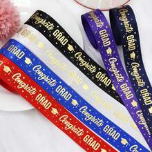 5pcs/Set Graduation Satin Ribbon, 1 Inch Congratulations Graduation Satin Ribbon With Gold Foil Print, Polyester Material, Suitable For Graduation Gift Packaging, Graduation Wreaths, 24.6 Yards, Graduation Gift - Multicolor - View 5