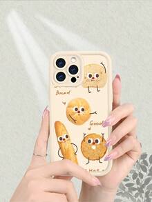 Cute Bread Pattern Phone Case For IPhone 17/16/15/14/13/12/11/7/X, Frosted Finish, Stylish & Playful Design, Shockproof Scratch-Resistant Soft Touch Protective Cover - trắng - Xem 3