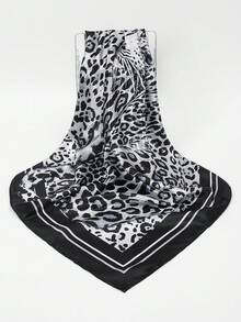 1 pieza Pañuelo cuadrado de mujer de 90x90cm con estampado geométrico de satén de lujo estilo palacio, adecuado para uso diario - estampado de leopardo - Ver 6