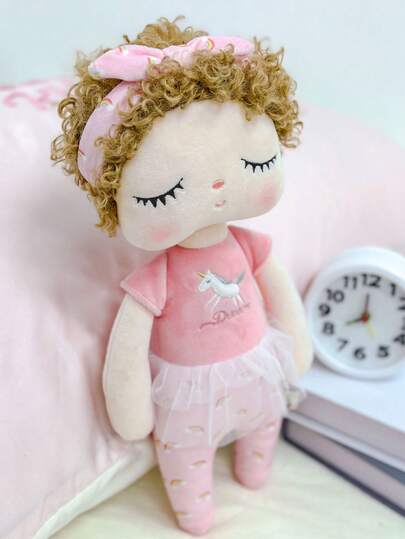 13.78英寸/35厘米可爱女孩毛绒娃娃，超柔软填充娃娃，卷发，独角兽刺绣，粉色彩虹套装，儿童和幼儿的可爱玩伴，完美的女孩生日圣诞礼物，甜美的婴儿房装饰，适合所有年龄段