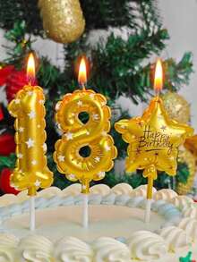 Gold Balloon Trim Star Print Number 0-9 Birthday Party Cake Decorative Candles - View 2