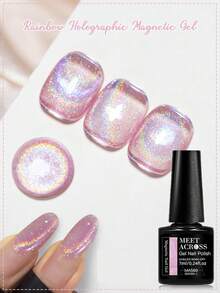 MEET ACROSS 1瓶7毫升彩虹全息猫眼凝胶指甲油，闪亮激光猫眼凝胶指甲油，半永久可卸UV凝胶指甲油，适合夏季美甲、美甲沙龙和DIY居家美甲 - 彩色 - 查看 3