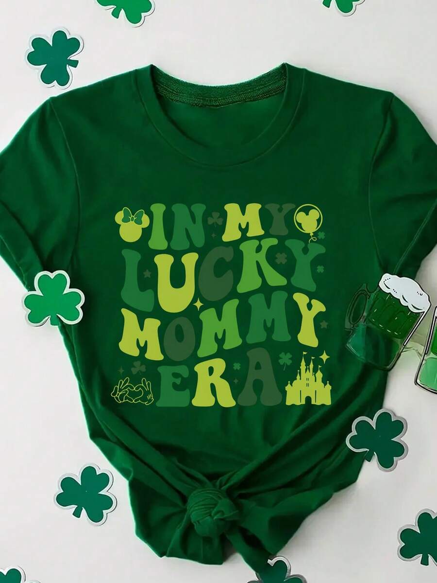 Disney Women's T-Shirt Featuring St. Patrick's Day-Themed Disney Minnie Mouse And Daisy Duck Lettering Cartoon Print. Spring/Summer Women's Crew Neck T-Shirt Crafted From Soft, Comfortable Fabric. A Stylish Disney Women's Graphic Tee Perfect For Everyday Wear, Outings, Travel, And Leisure. Also Makes An Exquisite Gift. - Green - View 1