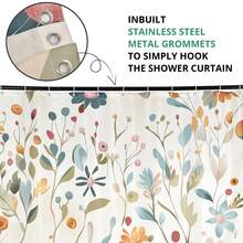 1件装抽象植物花卉蝴蝶图案浴帘，时尚植物印花浴帘，适用于各种房间和浴室装饰，浴室隔断配件，浴缸浴帘 - 彩色 - 查看 4