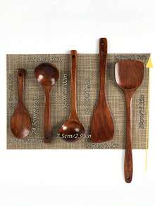 5件套/9件套/10件套耐热天然黄杨木厨房用具套装，易于清洁，时尚优雅的木制烹饪工具，包括木勺和木铲，适用于厨房、餐厅和客厅。 - 棕色 - 查看 8