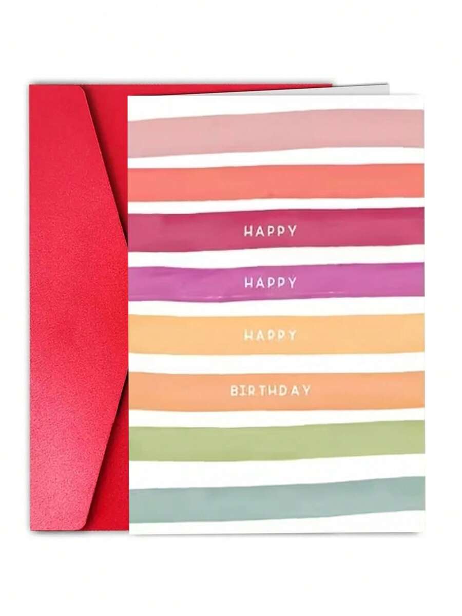 1 thiệp chúc mừng sinh nhật kẻ sọc dành cho người yêu, vợ, bạn gái, bạn thân và chị em gái | Kích thước 4.92*6.93 inch kèm phong bì - 18*13cm - Xem 1
