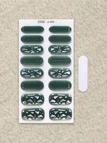 SSemi Cured Gel Nail Strips , Jelly Beige, 16 Pcs Gel Nail Wraps, Stickers, No UV Light Required, Salon Quality, Long Lasting - Green - View 3