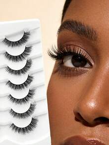 7 Pairs Of Natural Cross-Full Head False Eyelashes, Transparent Lash Stems, Suitable For Daily Wear, Comic Style, Travel Essential - Black - View 3