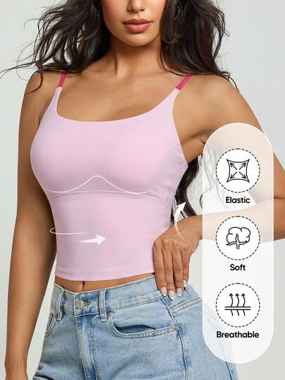 Cropped Fitted Scoop Neck Cami Top (Seamless Slim Fit For Gym & Casual)