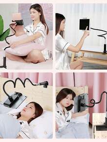 1pc 360° Rotating Phone Holder, Spiral Base Slouchy Bracket Phone Bed Headboard Slouchy Bracket - White - View 3