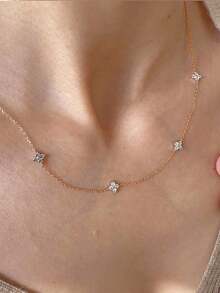 GAGAFEEL 1件925纯银优雅花卉立方氧化锆项链，时尚日常佩戴首饰，女士礼物 - 玫瑰金 - 查看 3