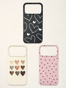 3件套爱心印花仿皮纹理防摔防刮防滑手机壳，可爱爱心美学设计（红色迷你爱心、米色渐变爱心、白色线条爱心），兼容 11/12/13/14/15/16/16 Plus/17/17 Pro/17 Pro Max/16e 和 Galaxy S24 Ultra/S25 Ultra/A06 - 彩色 - 查看 17