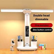 1 Double-Head Pen Holder & Phone Stand Desk Lamp, White Light With Three Levels Of Brightness Adjustment, Time Display, USB Plug, Desk Lamp For Study, Home Office, Bedroom,Gift Giving - 白光 - 查看 4