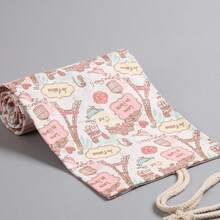 粉色埃菲尔铁塔印花帆布铅笔盒，大容量卷式铅笔袋，适用于12/24/36/48孔铅笔、彩色铅笔、素描用品 - 單件 - 查看 2