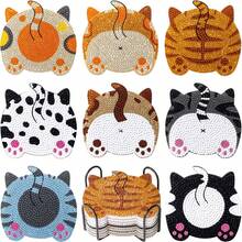 新款DIY钻石画，8件套闪亮水晶杯垫，卡通设计，适合客厅和卧室——完美礼物之选 - 查看 1