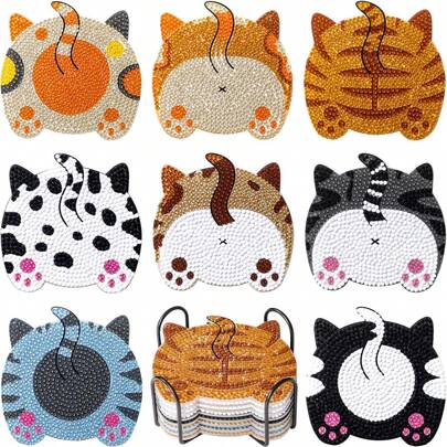 Bộ tranh đính đá DIY mới, 8 chiếc/bộ, đế lót ly pha lê lấp lánh, thiết kế hoạt hình, phù hợp cho phòng khách và phòng ngủ - Lựa chọn quà tặng hoàn hảo