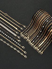 6件/12件套优雅波西米亚风叠层心形仿珍珠串珠手链套装，百搭日常佩戴、通勤、约会、时尚配饰、女士派对礼物、音乐节首选 - 金黃色 - 查看 6