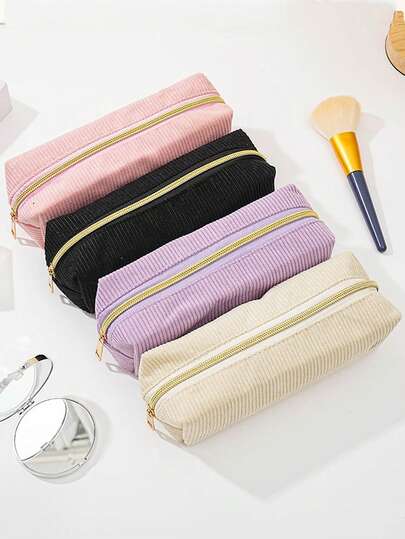 1 pieza Bolsa de cosméticos de corduroy de moda minimalista, organizador de maquillaje, bolsa de almacenamiento adecuada para los esenciales de maquillaje del hogar y de viaje, bolsa de cosméticos portátil, adecuada para viajes diarios, bolsa de almacenamiento con cremallera, organizador, bolsa de almacenamiento multifuncional para artículos de papelería, bolsa de almacenamiento con cremallera, organizador, bolsa de cosméticos portátil, accesorio diario versátil para mujeres