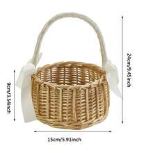 Woven Flower Basket Elegant Rustic Bows Large Capacity Lightweight Portable Basket For Storage - Red - View 7