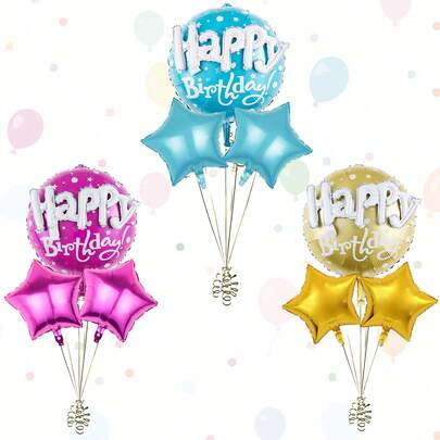 Set de 3 globos de cumpleaños feliz, incluye globos de cumpleaños feliz (azul, fucsia, dorado), globos de lámina de estrella, adecuado para decoración de fiesta de cumpleaños, decoración de ambiente