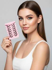 False Eyelashes Transparent Band Cat Eye Short Soft 3D Faux Mink Hair Natural Makeup Look (F36) - 黑色 - 查看 7