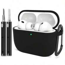 1pc Compatible With Apple Pro 2nd/1st Generation With Cleaner Kit, Soft Silicone Protective Case With Keychain - Black - View 1