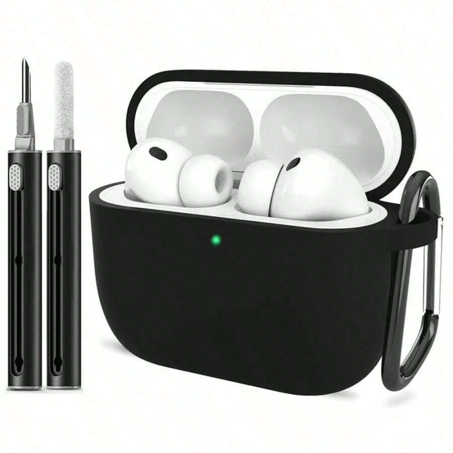 1pc Compatible With Apple Pro 2nd/1st Generation With Cleaner Kit, Soft Silicone Protective Case With Keychain - Black - View 1