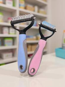 1 pieza Cepillo de aseo para mascotas de autolimpieza, cepillo para desenredar y reducir el pelo suelto de gatos y perros, herramienta profesional de aseo, accesorio esencial para el cuidado de mascotas - Azul - Ver 3