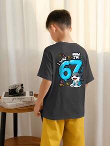 Tween Boys Casual Printed Crew Neck Short Sleeve T-Shirt, Summer Top - Dark Grey - View 2
