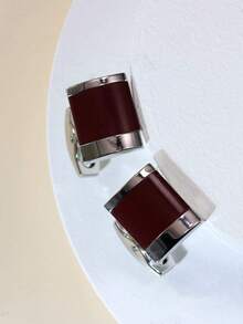 2pcs Maroon Plaid Enamel Cufflinks, Minimalist French Style Versatile Cufflinks For Men - Multicolor - View 3