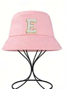 1pc Girls' 26 Letters Embroidered Cute Bucket Hat, Suitable For Outdoor, Daily, And School Wear, Spring/Summer - Pink - View 10