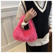 Solid Fluffy Soft Candy Color Satchel Bag, Y2K Style Faux Fur Tote Bags For Ladies, Party Bag, Party Dresses For Women, Winter Fur Purse, Suitable For Commuting, Work, Gatherings, Parties, Perfectly Matching With Fall Outfits Womenfall Clothes For Women, New Arrival Fur Bag For Women - 粉色 - 查看 2