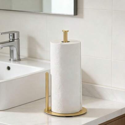 1pc Countertop Vertical Paper Towel Holder, Black/Gold/Silver Stainless Steel Round Paper Towel Dispenser For Kitchen, Bathroom, Hotel, Restroom Paper Towel Storage