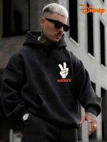 Disney Men's Casual Hoodie, Mickey Gesture Grid Print, Retro Pop Art Design, Oversized Fit, Ideal For  Style - màu đen - Xem 4