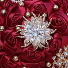 1 Bouquet Elegant High-End Luxury Bridal Wedding Heart Butterfly Pearl Bouquet, Large Gold Crystal Satin Ribbon Rose, Burgundy Fabric Everlasting Flower, Artificial Fabric Rose Bouquet W1207 - Burgundy - View 5