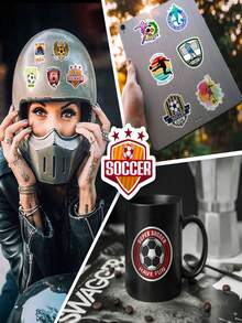 50 pezzi Adesivi impermeabili per Coppa del Mondo di calcio, trofeo di calcio, tema sportivo, per borraccia, bagaglio, auto, accessori, scrapbooking, forniture per feste di calcio, decorazioni per Juneteenth - A - Visualizzare 2