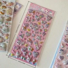 可爱糖果宠物猫咖啡蛋糕3D闪亮贴纸，剪贴簿DIY日记文具贴纸，学习用品 - 彩色 - 查看 2