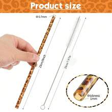 6支装豹纹吸管，可重复使用塑料材质，猎豹动物造型，含1个清洁刷，女士水瓶饮料配件，狂野生日派对赠品，万圣节主题 - 查看 2