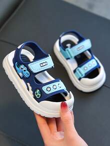 2026夏季新款婴儿凉鞋，0-5岁幼儿男童防撞防踢保护趾头包头凉鞋，可爱卡通魔术贴设计，柔软舒适鞋底 - 淺藍色 - 查看 2