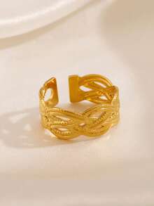 1pc Stainless Steel Fashionable Criss-Cross Open Ring, Suitable For Daily Wear - Gold - View 5