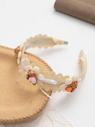 1pc Cute Capybara Lace Headband, Suitable For Daily Wear, School, Gift, Photo Shoot, Party